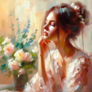 The girl meditating with her eyes closed